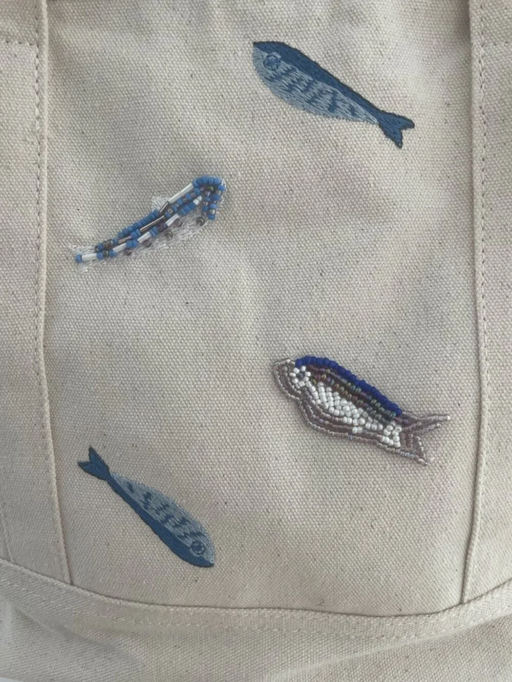 Sardines Embroidered Beaded Canvas Tote Bag Design Sample